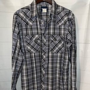 Wrangler Pearl Snap Flannel Shirt Wrancher Size Large Gray And Black.